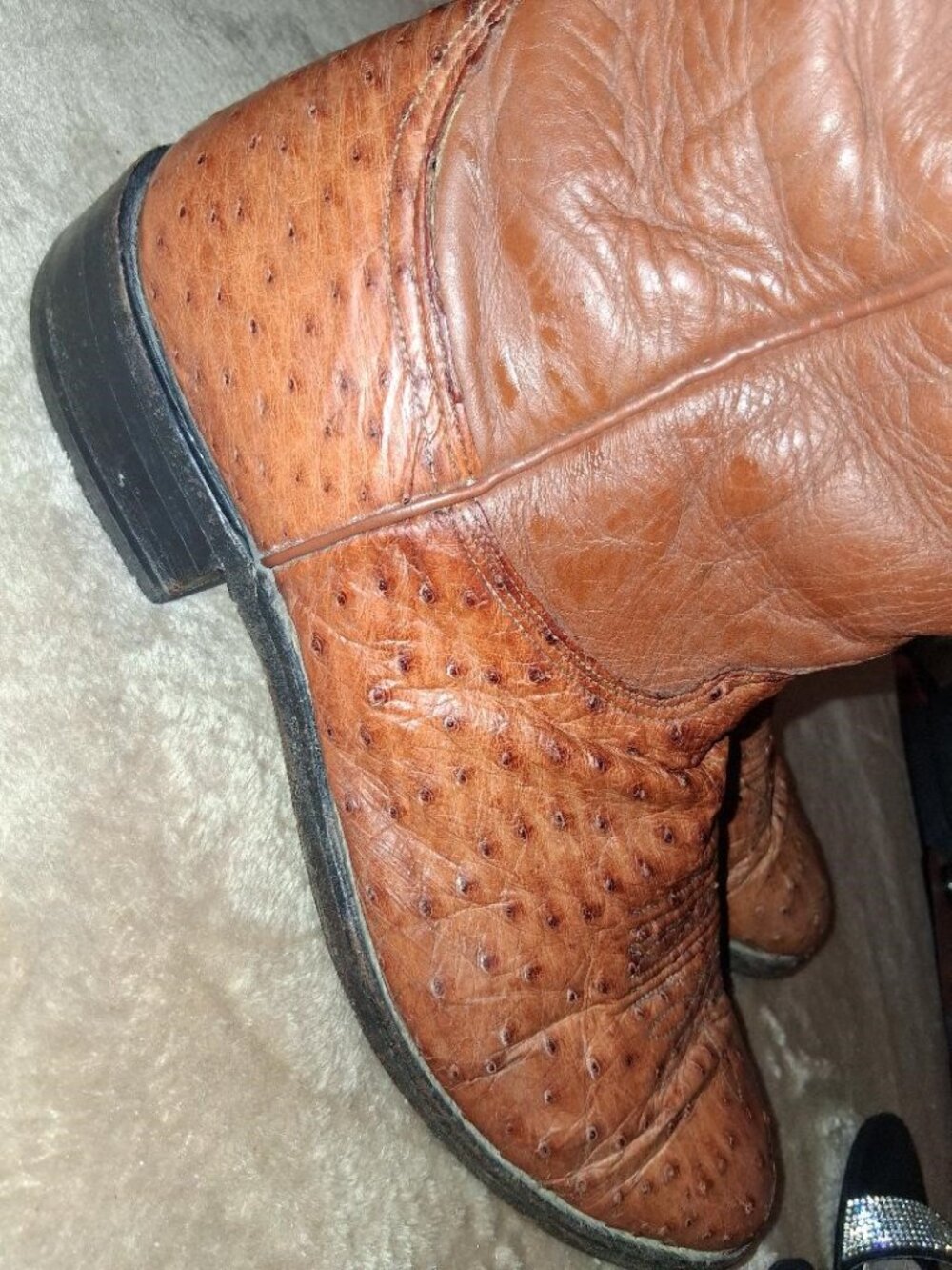 OCONA OSTRICH SKIN BROWN BOOTS SIZE 12 D PRE-OWNED